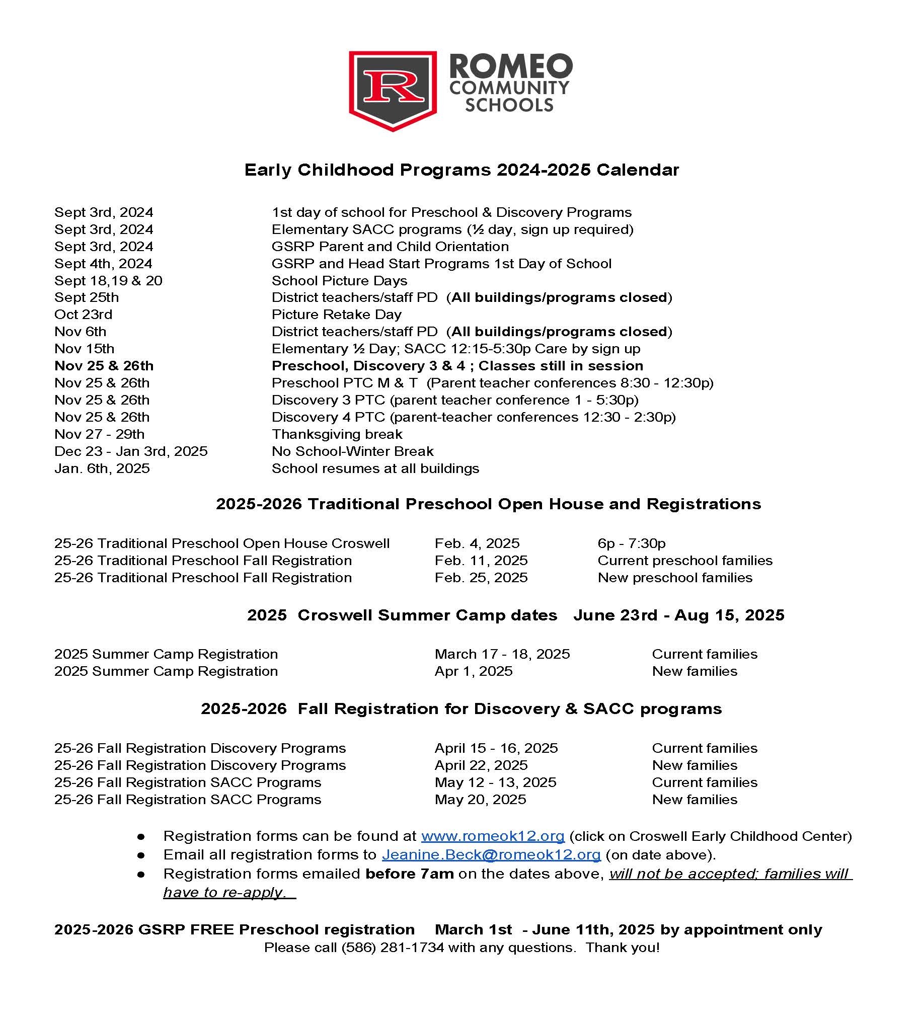 24-25 Early Childhood Calendar